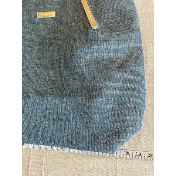 Lancome Paris Duffle Shoulder Bag Blue Gold Metallic Fibers Adj Strap Travel Bag - Picture 8 of 10